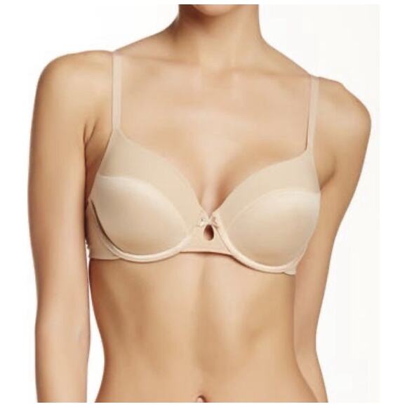 DKNY Sz 34C Bra 453200 T-Shirt Padded Fusion Perfect Underwire Beige Microfiber - Picture 1 of 13